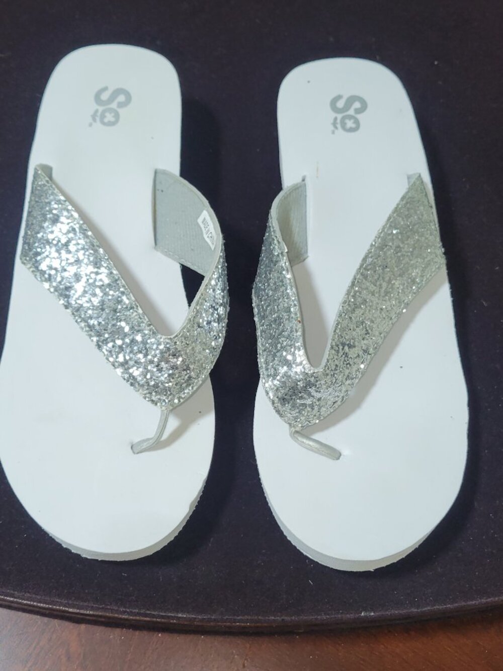 So Silver White Glitter Flip Flops [Item #SST11]